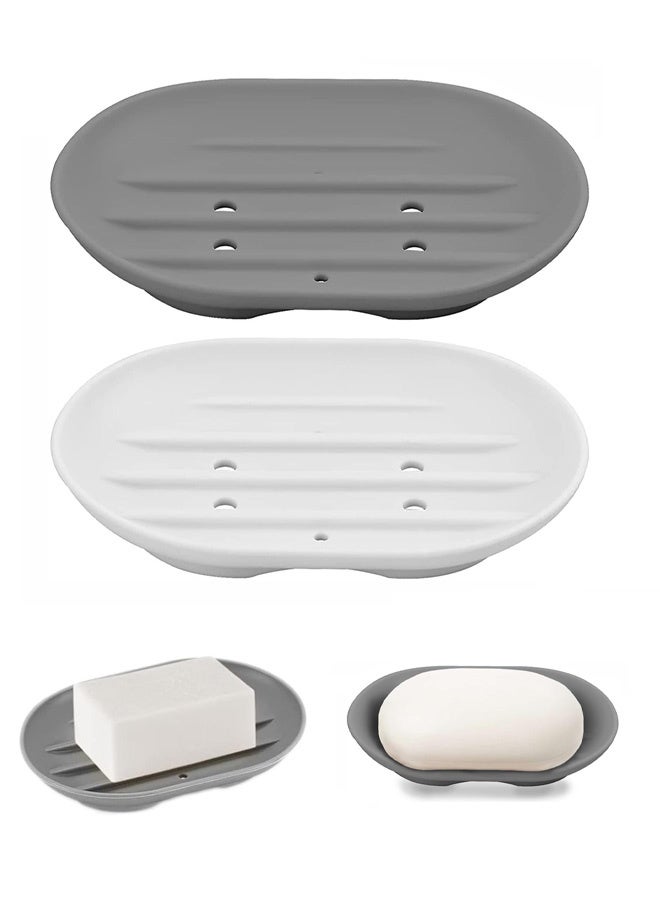 2 Pack Silicone Soap Dish Holder, Flexible Soap Box Self Draining, Anti-Slip Soap Tray for Shower, Bathroom Kitchen Countertop or Shelf, Easy to Clean - Image 1